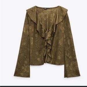Zara Brown/Olive green Ruffled Women's cardigan